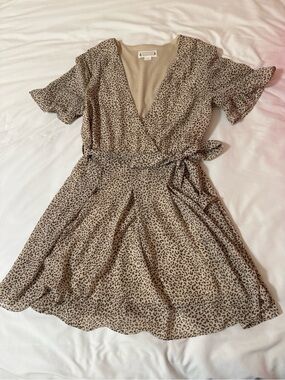 Beige Leopard Wrap Dress